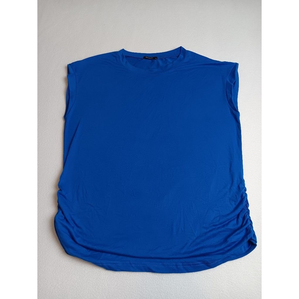 Sampeel Women's Cobalt Blue Ruched Side Cap Sleeve Stretch Top Size L